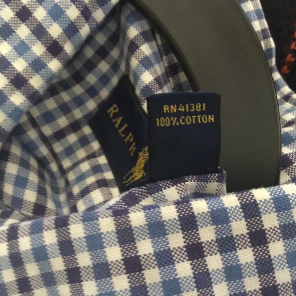 RALPH LAUREN navy blue plaid button down shirt M - Picture 5 of 5